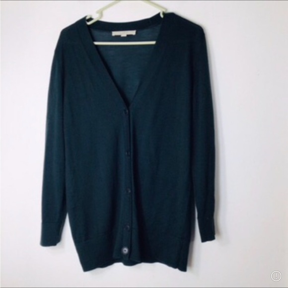 Loft cardigan sweater women large petite Kelly green long button up wool - Picture 1 of 6